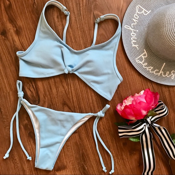 Ribbed Front Tie Bikini Set - Picture 2 of 4